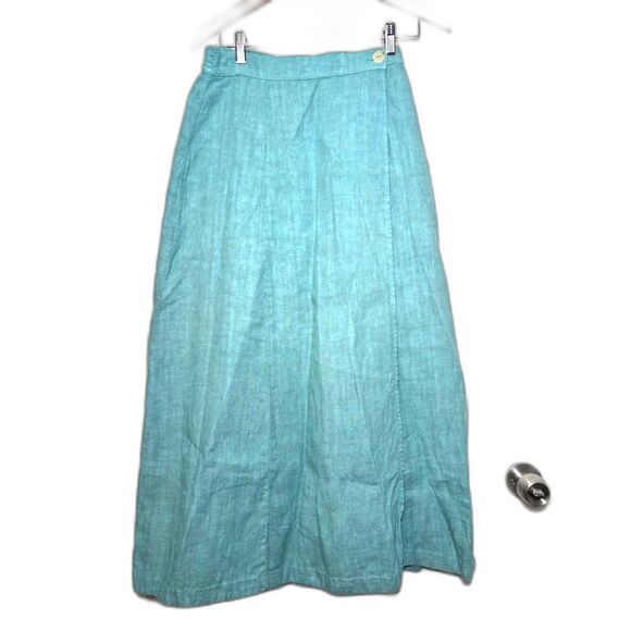Mishi Skirt Women's Size Medium Blue Teal Linen Midi Button Wrap Arsty Lagenlook - Picture 1 of 5
